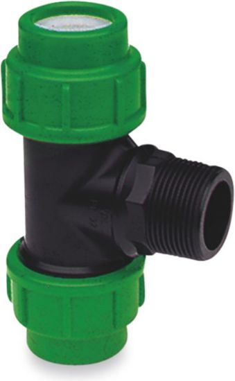 Afbeeldingen van VDL T-stuk 90° PP zwart/groen 20X¾"X20MM knel/buitendraad/knel 16bar KIWA