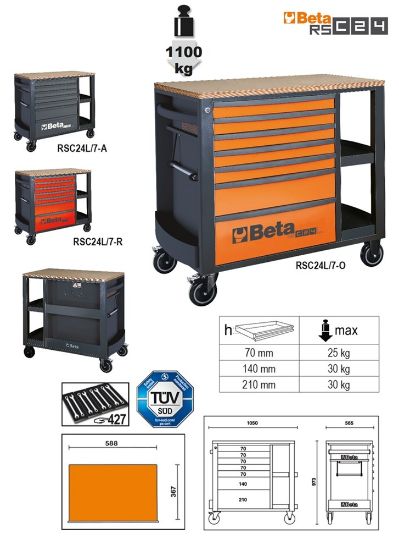Afbeeldingen van BETA Verrijdbare werkbank 7 lades oranje RSC24L/7-O
