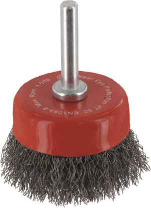 Afbeeldingen van ROTEC Komborstel op stift 6MM gegolfd staaldraad 50X0,2MM