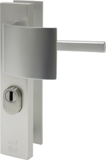 Afbeeldingen van OXLOC Veiligheidslangschild deurduwer + kerntrekbeveiliging + krukgat recht aluminium PC92