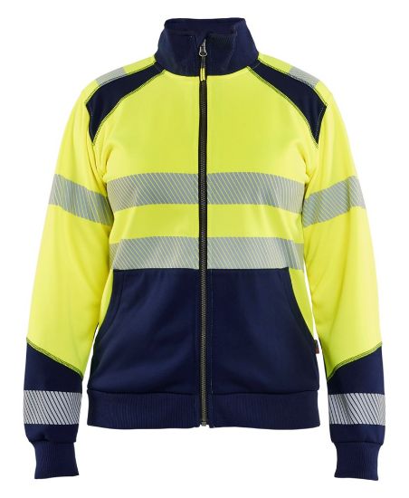 Afbeeldingen van BLÅKLÄDER Sweater dames met rits 3508 High Vis geel/marineblauw L