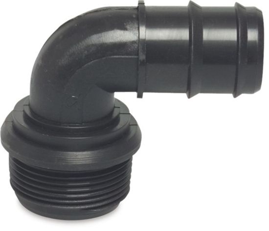 Afbeeldingen van Knie 90° PP zwart ¾"X25MM buitendraad/barbed 4bar