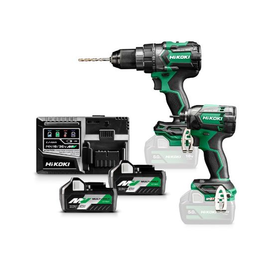 Afbeeldingen van HIKOKI KC18DC WBZ, DV18DC ACCU KLOP-BOOR-SCHROEFMACHINE 140 Nm en WH18DC SLAGSCHROEVENDRAAIER 1/4" 18V, BL, 210 Nm, IP56, MV, 2x MV-A [36V 2,5Ah/18V 5,0Ah] in HSC III