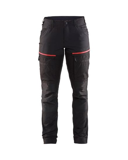 Afbeeldingen van BLÅKLÄDER Werkbroek service dames met stretch 7166 zwart/rood D20