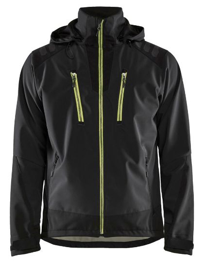 Afbeeldingen van BLÅKLÄDER Softshell jack 4749 zwart/High Vis geel 2XL