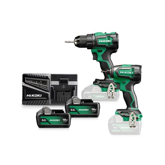 Afbeeldingen van HIKOKI KC18DE WBZ, DS18DE ACCU BOOR-SCHROEFMACHINE 70 Nm en WH18DE SLAGSCHROEVENDRAAIER 1/4" 18V, BL, 172 Nm, MV, 2x 18V 5,0Ah in HSC III