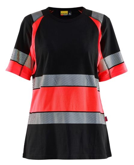 Afbeeldingen van BLÅKLÄDER T-shirt dames 3410 zwart/High Vis rood 2XL