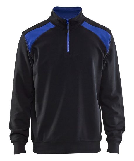 Afbeeldingen van BLÅKLÄDER Sweatshirt bi-colour met halve rits 3353 zwart/korenblauw M