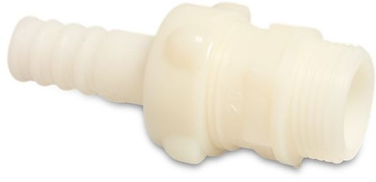 Afbeeldingen van Koppeling PA (nylon) wit 1"X32MM buitendraad/slangtule 16bar