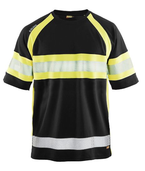 Afbeeldingen van BLÅKLÄDER T-shirt UV 3337 zwart/High Vis geel 2XL
