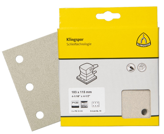 Afbeeldingen van Schuurpapiervel PS33CK met klittenband 103X115MM K120 stansvorm GL19 in DIY verpakking