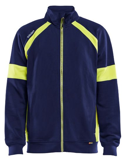 Afbeeldingen van BLÅKLÄDER Sweater Visible met rits 3567 marineblauw/High Vis geel XS