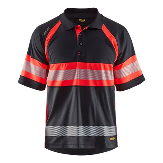 Afbeeldingen van BLÅKLÄDER Poloshirt UV Klasse 1 3338 zwart/High Vis rood L