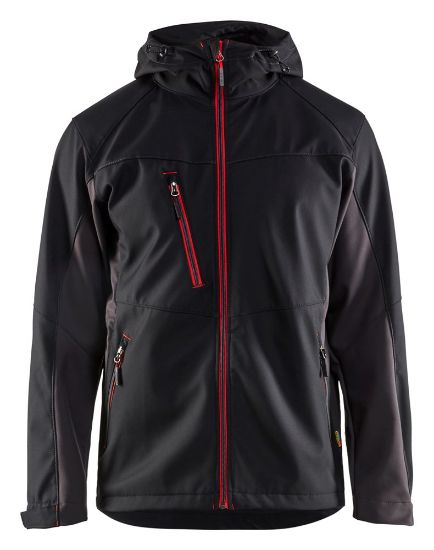 Afbeeldingen van BLÅKLÄDER Softshell jack met capuchon 4753 zwart/rood L