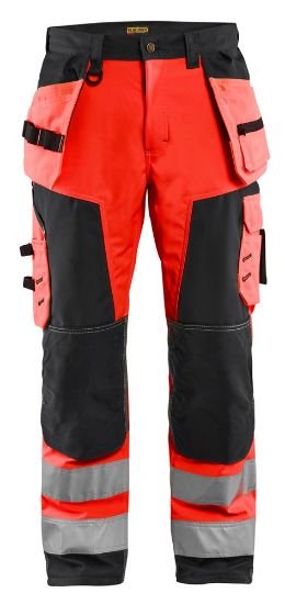 Afbeeldingen van BLÅKLÄDER Softshell werkbroek 1567 High Vis rood/zwart C52
