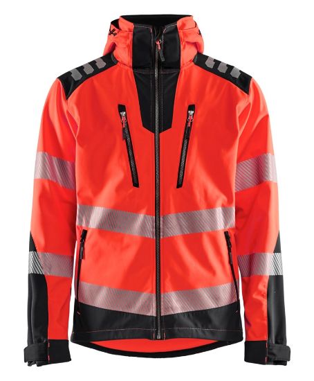 Afbeeldingen van BLÅKLÄDER Softshell jack 4491 High Vis rood/zwart XS