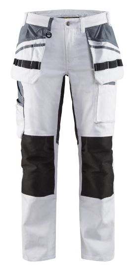 Afbeeldingen van BLÅKLÄDER Schildersbroek dames met stretch 7910 wit/zwart C40