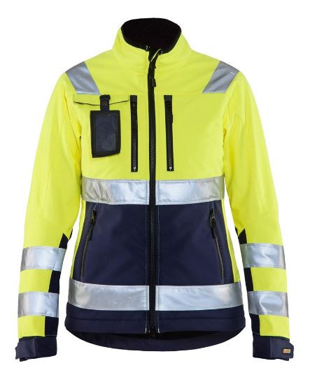 Afbeeldingen van BLÅKLÄDER Softshell jack dames 4902 High Vis geel/marineblauw L