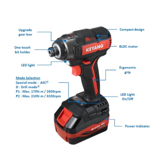 Afbeeldingen van KEYANG Accu slagschroevendraaier ¼" ID18BLA 18V BODY