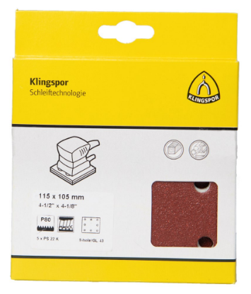 Afbeeldingen van Schuurpapiervel PS22K met klittenband 115X105MM K120 stansvorm GL43 in DIY verpakking