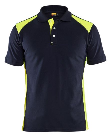 Afbeeldingen van BLÅKLÄDER Poloshirt piqué 3324 donker marineblauw/High Vis geel 2XL