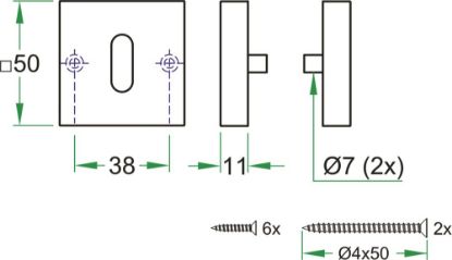 Afbeeldingen van OXLOC Rozet sleutelgat RVS vierkant kunststof onderrozet 50X11MM