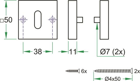 Afbeeldingen van OXLOC Rozet sleutelgat RVS vierkant kunststof onderrozet 50X11MM