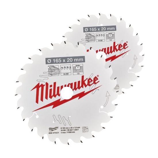 Afbeeldingen van MILWAUKEE Cirkelzaagblad hout 165X20X1,6MM 40T 2x