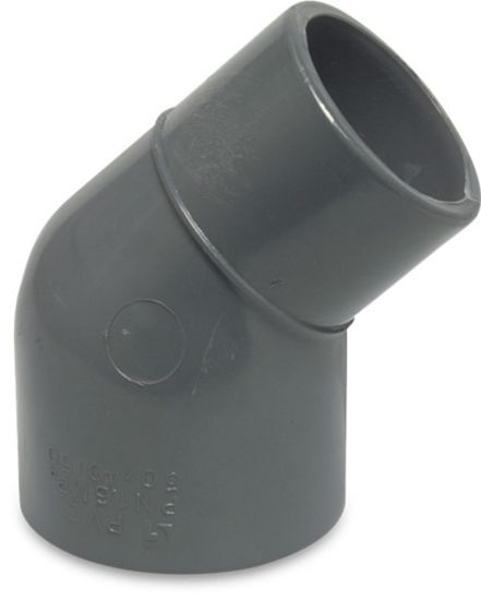 Afbeeldingen van PROFEC Knie 45° verlopend PVC-U grijs 50/63X63MM lijmmof/spie/lijmmof 10bar