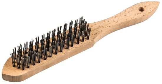 Afbeeldingen van Handborstel 4-rijen met houten handvat 0,35MM messing geplooid 125X25X290MM