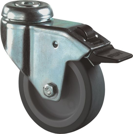 Afbeeldingen van KELFORT Zwenkwiel gr EV rubber + rem + boutgat 75MM