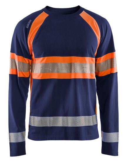 Afbeeldingen van BLÅKLÄDER T-shirt met lange mouwen 3510 marineblauw/High Vis oranje XS
