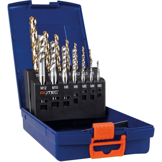 Afbeeldingen van ROTEC Tappen- en borenset INOX/110 doorlopend 7+7-delig M3-M12 ABS