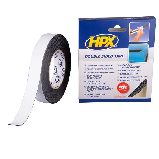 Afbeeldingen van HPX Dubbelzijdige PE bevestigingstape zwart 25MM 10M