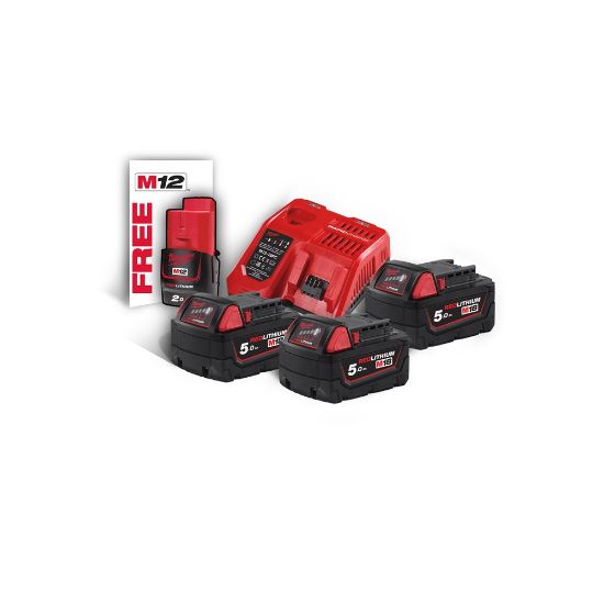 Afbeeldingen van MILWAUKEE Accu NRG pakket 3X5,0Ah + M12 2,0Ah + M12-18 snellader M18NRG-503