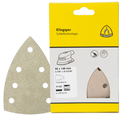 Afbeeldingen van Schuurpapiervel PS33CK met klittenband 98X148MM K120 stansvorm GLS24 in DIY verpakking