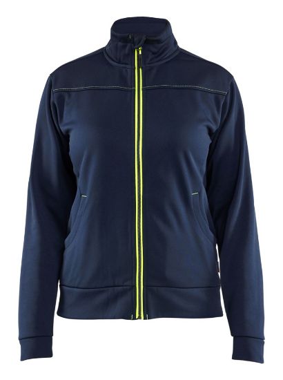 Afbeeldingen van BLÅKLÄDER Sweater service dames met rits 3394 donker marineblauw/High Vis geel S