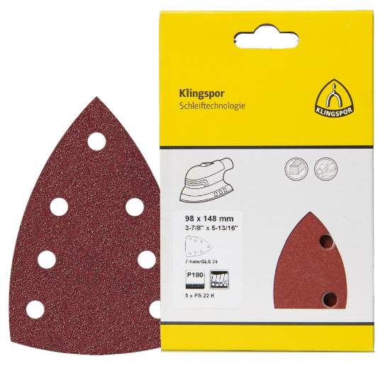 Afbeeldingen van Schuurpapiervel PS22K met klittenband 98X148MM K180 stansvorm GLS24 in DIY verpakking