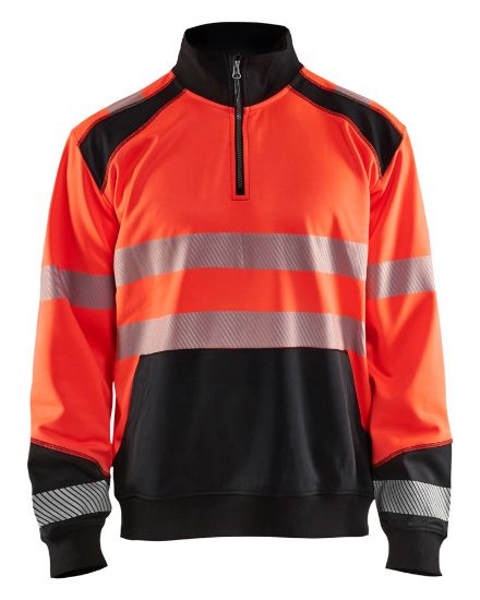 Afbeeldingen van BLÅKLÄDER Sweater met halve rits 3556 High Vis rood/zwart S