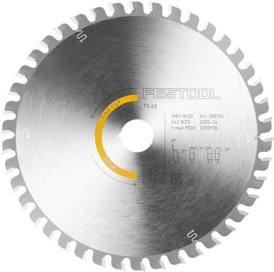 Afbeeldingen van FESTOOL Cirkelzaagblad WOOD FINE CUT HW 168X1,8X20MM WD42