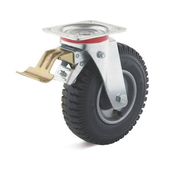Afbeeldingen van TORWEGGE Zwenkwiel luchtband met plaat en rem LRS3 230X65MM h=255MM 130kg