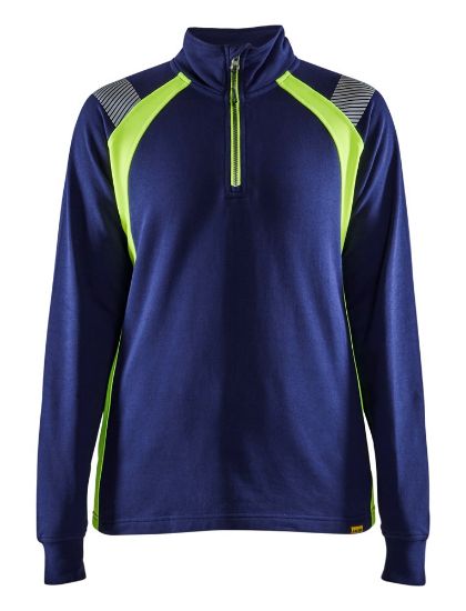 Afbeeldingen van BLÅKLÄDER Sweater dames met halve rits Visible 3403 marineblauw/High Vis geel S