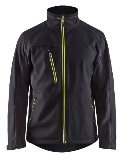 Afbeeldingen van BLÅKLÄDER Softshell jack 4950 zwart/High Vis geel 2XL
