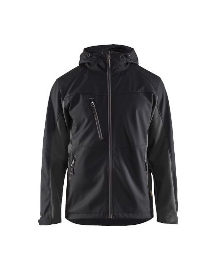 Afbeeldingen van BLÅKLÄDER Softshell jack met capuchon 4753 zwart/donkergrijs S