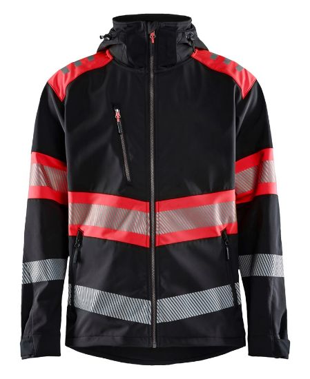 Afbeeldingen van BLÅKLÄDER Softshell jack 4494 zwart/High Vis rood S