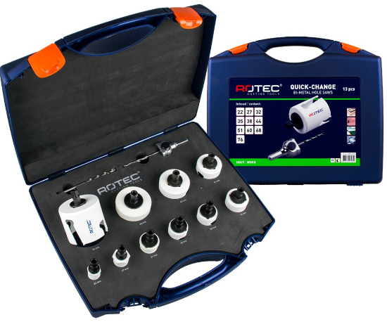 Afbeeldingen van ROTEC Gatzagenset Q-C 528 Elektricien SDS-Plus 13-delig 22-76MM