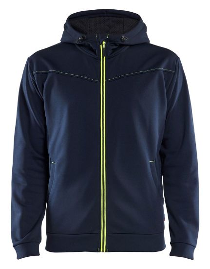 Afbeeldingen van BLÅKLÄDER Hoodie met rits 3363 donker marineblauw/High Vis geel L