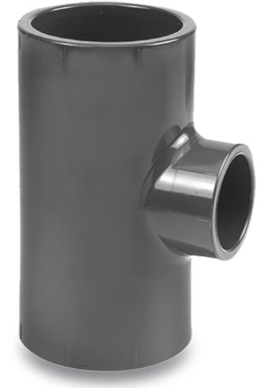 Afbeeldingen van VDL T-stuk 90° PVC-U grijs 63X50/63X63MM lijmmof/lijmmof/spie/lijmmof 16bar
