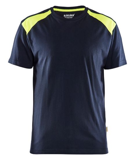 Afbeeldingen van BLÅKLÄDER T-shirt bi-colour 3379 donker marineblauw/High Vis geel L