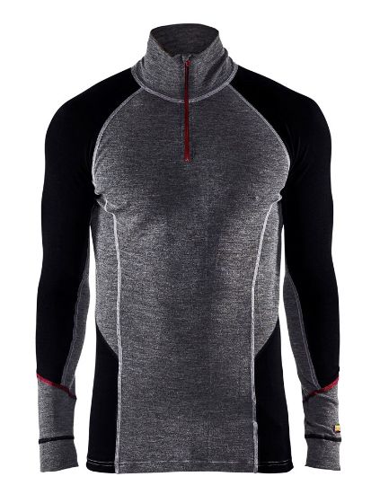 Afbeeldingen van BLÅKLÄDER Onderhemd zip-neck 100% merino XWARM 4699 medium grijs/zwart 3XL
